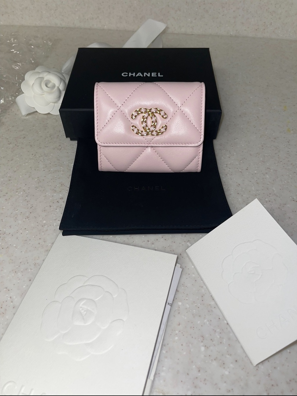 CHANEL Pink Quilted Lambskin Mini Wallet with Gold CC